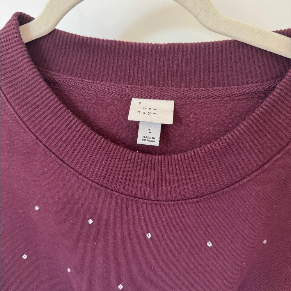 Like NEW Burgundy Sweater with rhinestones - Picture 2 of 6
